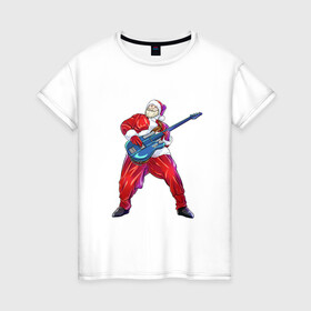 Женская футболка хлопок с принтом Санта гитарист в Новосибирске, 100% хлопок | прямой крой, круглый вырез горловины, длина до линии бедер, слегка спущенное плечо | арт | гитара | иллюстрация | музыкант | санта