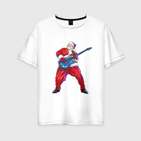 Женская футболка хлопок Oversize с принтом Санта гитарист в Новосибирске, 100% хлопок | свободный крой, круглый ворот, спущенный рукав, длина до линии бедер
 | арт | гитара | иллюстрация | музыкант | санта