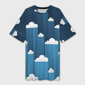 Платье-футболка 3D с принтом Облака в очереди в Новосибирске,  |  | арт | небо | облака | облако | природа | рисунок | синий