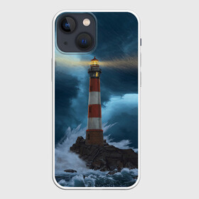 Чехол для iPhone 13 mini с принтом НОЧНОЙ МАЯК в Новосибирске,  |  | light | night | ocean | sea | буря | волны | маяк | море | ночь | океан | пейзаж | природа | свет | стихия