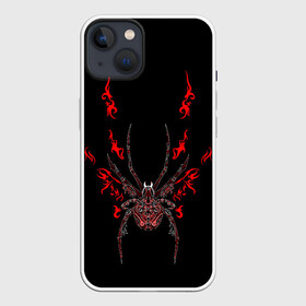 Чехол для iPhone 13 с принтом Красно белый паук в Новосибирске,  |  | белый паук | красная паутина | красные узоры | красный паук | паук | паутина | узоры