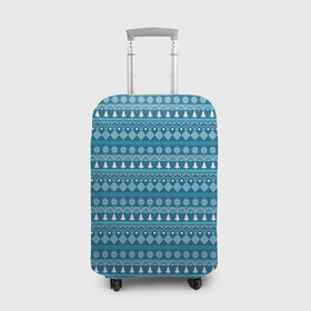 Чехол для чемодана 3D с принтом Новогодний узор сине-белого цвета в Новосибирске, 86% полиэфир, 14% спандекс | двустороннее нанесение принта, прорези для ручек и колес | 2022 | gift | ёлка | новый год | подарки | подарок | снежинка | узор