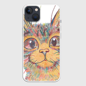 Чехол для iPhone 13 с принтом A 018 Цветной кот в Новосибирске,  |  | графика | животные | звери | кот | котик | мило | мультяшка | поп арт | разноцветный | цветные карандаши
