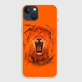 Чехол для iPhone 13 с принтом ЛЕВ СКВОЗЬ ТКАНЬ в Новосибирске,  |  | animals | hunter | king | lion | вожак | дикие | животные | звери | клыки | король | лев | пасть | сила | ткань | хищник | царь | ярость
