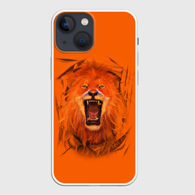 Чехол для iPhone 13 mini с принтом ЛЕВ СКВОЗЬ ТКАНЬ в Новосибирске,  |  | animals | hunter | king | lion | вожак | дикие | животные | звери | клыки | король | лев | пасть | сила | ткань | хищник | царь | ярость