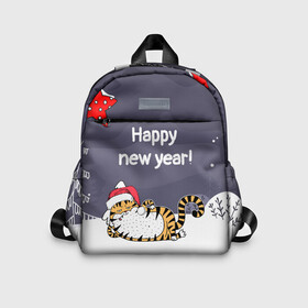 Детский рюкзак 3D с принтом Happy New Year 2022 Тигр в Новосибирске, 100% полиэстер | лямки с регулируемой длиной, сверху петелька, чтобы рюкзак можно было повесить на вешалку. Основное отделение закрывается на молнию, как и внешний карман. Внутри дополнительный карман. По бокам два дополнительных кармашка | 2022 | год тигра | новый год | новый год 2022 | символ года | тигр | тигренок | тигрица | тигры