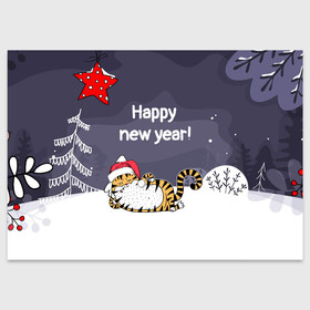 Поздравительная открытка с принтом Happy New Year 2022 Тигр в Новосибирске, 100% бумага | плотность бумаги 280 г/м2, матовая, на обратной стороне линовка и место для марки
 | 2022 | год тигра | новый год | новый год 2022 | символ года | тигр | тигренок | тигрица | тигры