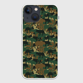 Чехол для iPhone 13 mini с принтом Звери (камуфляж) в Новосибирске,  |  | animals | camouflage | hunter | hunting | military | zoo | волк | дикая природа | егерь | животные | звери | зоопарк | камуфляж | лес | лиса | лось | медведь | милитари | олень | оружие | охота | охота на волка | охота на зайца