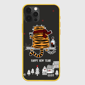 Чехол для iPhone 12 Pro с принтом Одинокий тигр пьет винишко в Новосибирске, силикон | область печати: задняя сторона чехла, без боковых панелей | 2022 | год тигра | новый год | новый год 2022 | символ года | тигр | тигренок | тигрица | тигры