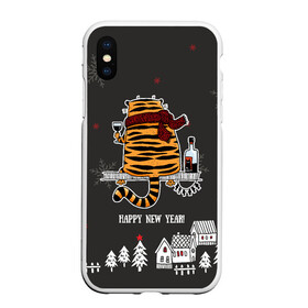 Чехол для iPhone XS Max матовый с принтом Одинокий тигр пьет винишко в Новосибирске, Силикон | Область печати: задняя сторона чехла, без боковых панелей | 2022 | год тигра | новый год | новый год 2022 | символ года | тигр | тигренок | тигрица | тигры