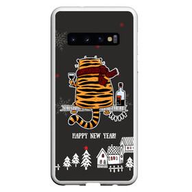 Чехол для Samsung Galaxy S10 с принтом Одинокий тигр пьет винишко в Новосибирске, Силикон | Область печати: задняя сторона чехла, без боковых панелей | Тематика изображения на принте: 2022 | год тигра | новый год | новый год 2022 | символ года | тигр | тигренок | тигрица | тигры