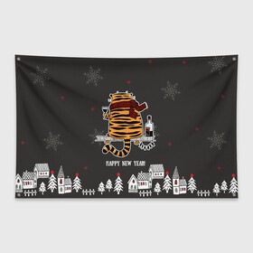 Флаг-баннер с принтом Одинокий тигр пьет винишко в Новосибирске, 100% полиэстер | размер 67 х 109 см, плотность ткани — 95 г/м2; по краям флага есть четыре люверса для крепления | 2022 | год тигра | новый год | новый год 2022 | символ года | тигр | тигренок | тигрица | тигры