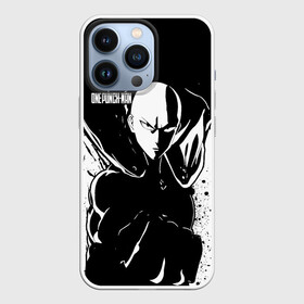 Чехол для iPhone 13 Pro с принтом Черно белый Сайтама One Punch Man в Новосибирске,  |  | Тематика изображения на принте: hagemanto | one punch man | one punchman | onepunchman | saitama | sensei | аниме | ван панч мен | ванпанчмен | лысый плащ | манга | сайтама | сильнейший человек | учитель | человек одинудар | человек одного удара