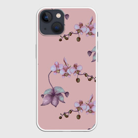 Чехол для iPhone 13 с принтом Розовые орхидеи на розовом фоне в Новосибирске,  |  | 8 марта | flowers | march 8 | spring | ботаническая иллюстрация | весна | день рождения | лето | любовь | орхидея | праздник | принт | природа | растения | розовый | цветы