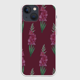 Чехол для iPhone 13 mini с принтом Бардовые гладиолусы в Новосибирске,  |  | 8 марта | flowers | march 8 | spring | бардовый | ботаническая иллюстрация | весна | гладиолусы | день рождения | зеленый | красный | лето | любовь | праздник | принт | природа | растения | цветы