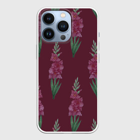 Чехол для iPhone 13 Pro с принтом Бардовые гладиолусы в Новосибирске,  |  | 8 марта | flowers | march 8 | spring | бардовый | ботаническая иллюстрация | весна | гладиолусы | день рождения | зеленый | красный | лето | любовь | праздник | принт | природа | растения | цветы