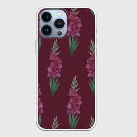 Чехол для iPhone 13 Pro Max с принтом Бардовые гладиолусы в Новосибирске,  |  | 8 марта | flowers | march 8 | spring | бардовый | ботаническая иллюстрация | весна | гладиолусы | день рождения | зеленый | красный | лето | любовь | праздник | принт | природа | растения | цветы