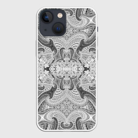 Чехол для iPhone 13 mini с принтом Черно белый абстрактный узор. в Новосибирске,  |  | abstraction | black | black and white | fractal | monochrome | pattern | white | абстрактный | абстракция | белый | монохромный | узор | фрактал | черно белый | черный