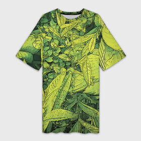 Платье-футболка 3D с принтом Растительная жизнь  Хоста в Новосибирске,  |  | весенний | зеленый | листья | растения | салатовый | свежий | хоста | цветы