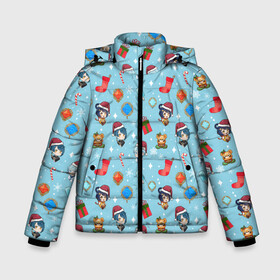 Зимняя куртка для мальчиков 3D с принтом GI Christmas Pattern в Новосибирске, ткань верха — 100% полиэстер; подклад — 100% полиэстер, утеплитель — 100% полиэстер | длина ниже бедра, удлиненная спинка, воротник стойка и отстегивающийся капюшон. Есть боковые карманы с листочкой на кнопках, утяжки по низу изделия и внутренний карман на молнии. 

Предусмотрены светоотражающий принт на спинке, радужный светоотражающий элемент на пуллере молнии и на резинке для утяжки | Тематика изображения на принте: 2022 год | genshin impact | happy new year | каникулы | новый год | новый год 2022 | оливье | праздник | рождество | снег | снежинки