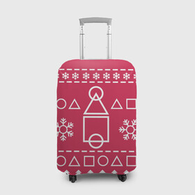 Чехол для чемодана 3D с принтом Новогодний Ojingeo geim. в Новосибирске, 86% полиэфир, 14% спандекс | двустороннее нанесение принта, прорези для ручек и колес | игра | кальмар | орнамент | праздник | сериал