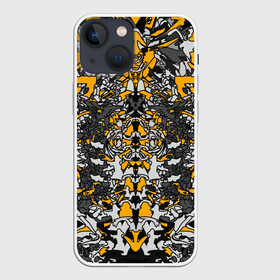 Чехол для iPhone 13 mini с принтом Жёлтый каменный дракон в Новосибирске,  |  | абстракция | динамика | жолтый | камень | серый | симметрия | узоры