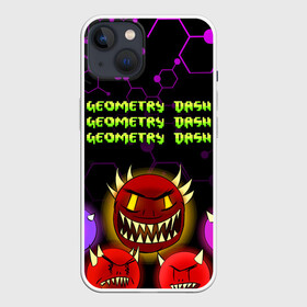Чехол для iPhone 13 с принтом GEOMETRY DASH DEMONS   ДЕМОНЫ в Новосибирске,  |  | 2d игра | demons | geometry dash | mobile game | robtop | space | геометри даш | демоны | космос | кубики | кубы | мобильная игра | неон