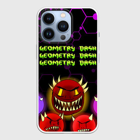 Чехол для iPhone 13 Pro с принтом GEOMETRY DASH DEMONS   ДЕМОНЫ в Новосибирске,  |  | 2d игра | demons | geometry dash | mobile game | robtop | space | геометри даш | демоны | космос | кубики | кубы | мобильная игра | неон