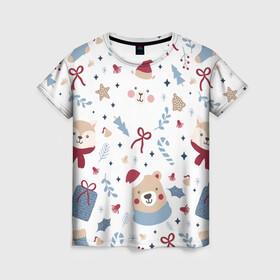 Женская футболка 3D с принтом Забавный Новый Год в Новосибирске, 100% полиэфир ( синтетическое хлопкоподобное полотно) | прямой крой, круглый вырез горловины, длина до линии бедер | 2022 | детское | животные | забавный | зверята | лама | медведь | новый год | носки | смешные | узор