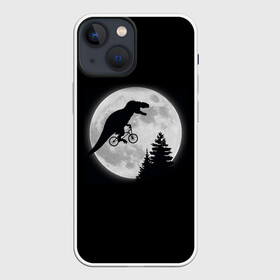 Чехол для iPhone 13 mini с принтом T REX НА ЛУНЕ в Новосибирске,  |  | bicycle | bike | fly | moon | rex | trex | tyrannosaur | бикукле | динозаврик | животные | летающий динозавр | луна | на велосипеде на фоне луны | ночной пейзаж | палеонтология | пародия | полёт | прикол | т рекс