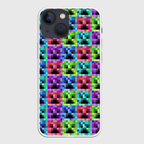 Чехол для iPhone 13 mini с принтом МАЙНКРАФТ   MINECRAFT ЦВЕТНЫЕ КРИПЕРЫ в Новосибирске,  |  | block | creeper | cube | minecraft | pixel | tnt | блок | геометрия | крафт | крипер | кубики | майнкрафт | пиксели | тнт