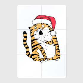 Магнитный плакат 2Х3 с принтом Удивленный новогодний тигр в Новосибирске, Полимерный материал с магнитным слоем | 6 деталей размером 9*9 см | Тематика изображения на принте: 2022 | год тигра | новый год | новый год 2022 | символ года | тигр | тигренок | тигрица | тигры