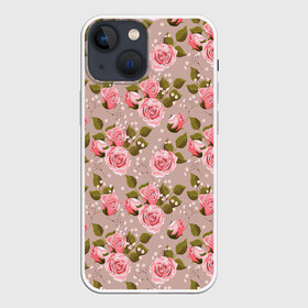 Чехол для iPhone 13 mini с принтом Нежные розовые розы в Новосибирске,  |  | арт | бутон | бутон розы | бутоны | бутоны роз | бутоны цветов | жемчуг | жемчужины | рисунок | роза | розовая роза | розовые бутоны | розовые розы | розовый бутон | розы | цветок | цветы | яркие цветы