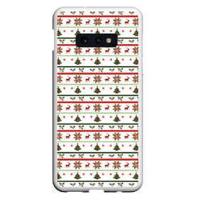 Чехол для Samsung S10E с принтом узор новогодний Бело-красно-зеленый в Новосибирске, Силикон | Область печати: задняя сторона чехла, без боковых панелей | deer | new year | елка | колокольчики | новый год | олень | растение | снежинка | узор