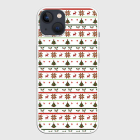 Чехол для iPhone 13 с принтом узор новогодний Бело-красно-зеленый в Новосибирске,  |  | deer | new year | елка | колокольчики | новый год | олень | растение | снежинка | узор