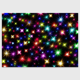 Поздравительная открытка с принтом ПРАЗДНИЧНЫЕ ОГОНЬКИ в Новосибирске, 100% бумага | плотность бумаги 280 г/м2, матовая, на обратной стороне линовка и место для марки
 | christmas | lights | new year | stars | гирлянда | звезды | зима | новый год | огни | праздник | разноцветные | текстура | яркие