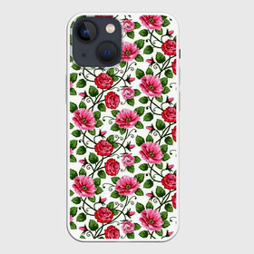 Чехол для iPhone 13 mini с принтом Розовые кусты цветов в Новосибирске,  |  | Тематика изображения на принте: арт | весна | куст | куст роз | кусты роз | рисунок | роза | розовая роза | розовые розы | розовые цветы | розовый цветок | розы | цветок | цветы | яркие цветы | яркий цветок