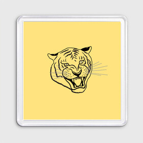 Магнит 55*55 с принтом тигр на золотом фоне в Новосибирске, Пластик | Размер: 65*65 мм; Размер печати: 55*55 мм | Тематика изображения на принте: art line | chinese calendar | contour | golden | head | mascot | muzzle | new year | symbol | tiger | year of the tiger | арт лайн | год тигра | голова | золотой | китайский календарь | контур | новогодний | новый год | символ | талисман | тигр