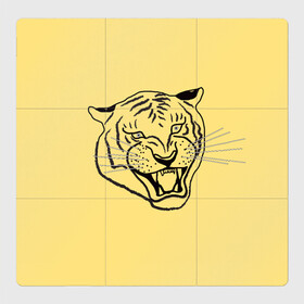 Магнитный плакат 3Х3 с принтом тигр на золотом фоне в Новосибирске, Полимерный материал с магнитным слоем | 9 деталей размером 9*9 см | Тематика изображения на принте: art line | chinese calendar | contour | golden | head | mascot | muzzle | new year | symbol | tiger | year of the tiger | арт лайн | год тигра | голова | золотой | китайский календарь | контур | новогодний | новый год | символ | талисман | тигр
