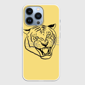 Чехол для iPhone 13 Pro с принтом тигр на золотом фоне в Новосибирске,  |  | art line | chinese calendar | contour | golden | head | mascot | muzzle | new year | symbol | tiger | year of the tiger | арт лайн | год тигра | голова | золотой | китайский календарь | контур | новогодний | новый год | символ | талисман | тигр