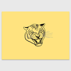 Поздравительная открытка с принтом тигр на золотом фоне в Новосибирске, 100% бумага | плотность бумаги 280 г/м2, матовая, на обратной стороне линовка и место для марки
 | Тематика изображения на принте: art line | chinese calendar | contour | golden | head | mascot | muzzle | new year | symbol | tiger | year of the tiger | арт лайн | год тигра | голова | золотой | китайский календарь | контур | новогодний | новый год | символ | талисман | тигр
