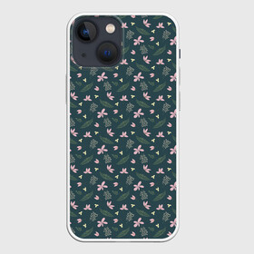 Чехол для iPhone 13 mini с принтом винтажный узор с цветами в Новосибирске,  |  | абстрактный цветочный | винтажный | зеленый | лист | узор | цветок | цветочный