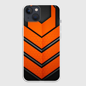 Чехол для iPhone 13 с принтом НАНО БРОНЯ | NANO ARMOR в Новосибирске,  |  | 3d | arm | armor | armour | futuristic | nano | neon | orange | steel | броня | линии | нано | неон | неоновый | оранжевый | плиты | сетка | соты | сталь | стальная | стрелки | футуристичная