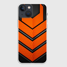 Чехол для iPhone 13 mini с принтом НАНО БРОНЯ | NANO ARMOR в Новосибирске,  |  | 3d | arm | armor | armour | futuristic | nano | neon | orange | steel | броня | линии | нано | неон | неоновый | оранжевый | плиты | сетка | соты | сталь | стальная | стрелки | футуристичная