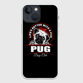 Чехол для iPhone 13 mini с принтом Мопс (Pug) в Новосибирске,  |  | bulldog | pug | pug dog | pug puppies | бульдог | год собаки | друг человека | дружные мопсы | дядя мопс | животное | зверь | кинолог | мопс | пёс | порода собак | собака боксёр | собака мопс | собаковод | четвероногий