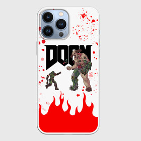 Чехол для iPhone 13 Pro Max с принтом Doomguy vs Cyberdemon (+спина) в Новосибирске,  |  | cyber demon | cyberdemon | demons | devil | doom | doom eternal | doom slayer | doomguy | hell | slayer | ад | демон | демоны | дум | думгай | кибер демон | кибердемон | солдат рока