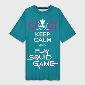 Платье-футболка 3D с принтом Keep calm and play squid game в Новосибирске,  |  | action adventure | keep calm and play squid game | south korean | squid | squid game | survival game | web series | веб сериал | игра в кальмара | игра на выживание | играйте в игру в кальмара | кальмар | приключенческий боевик