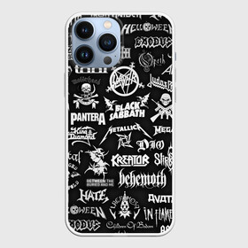 Чехол для iPhone 13 Pro Max с принтом ЛОГОТИПЫ МЕТАЛ ГРУПП   METAL BANDS LOGO в Новосибирске,  |  | black sabbath | bmth | dio | heavy metal | iron maiden | judas priest | megadeth | metallica | motorhead | pantera | slayer | slipknot | группы | метал | рок