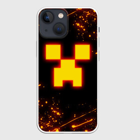 Чехол для iPhone 13 mini с принтом ОГНЕННЫЙ КРИПЕР, МАЙНКРАФТ в Новосибирске,  |  | block | creeper | cube | fire | flame | minecraft | pixel | tnt | блок | гаст | геометрия | крафт | крипер | кубики | майнкрафт | огонь | пиксели | пламя | тнт
