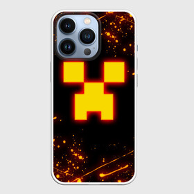 Чехол для iPhone 13 Pro с принтом ОГНЕННЫЙ КРИПЕР, МАЙНКРАФТ в Новосибирске,  |  | block | creeper | cube | fire | flame | minecraft | pixel | tnt | блок | гаст | геометрия | крафт | крипер | кубики | майнкрафт | огонь | пиксели | пламя | тнт